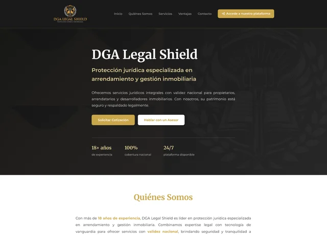 Captura del sitio web de DGA Legal Shield